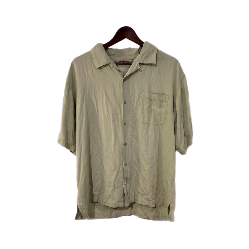 Tommy Bahama Camp Shirt Mens Large Sage Green Excellent 100% Silk Button Down